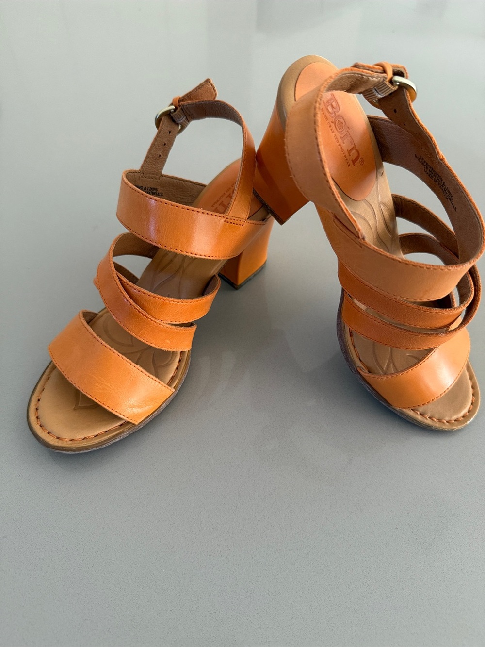 Born Orange Multi-Strap Leather Block Heel Sandals